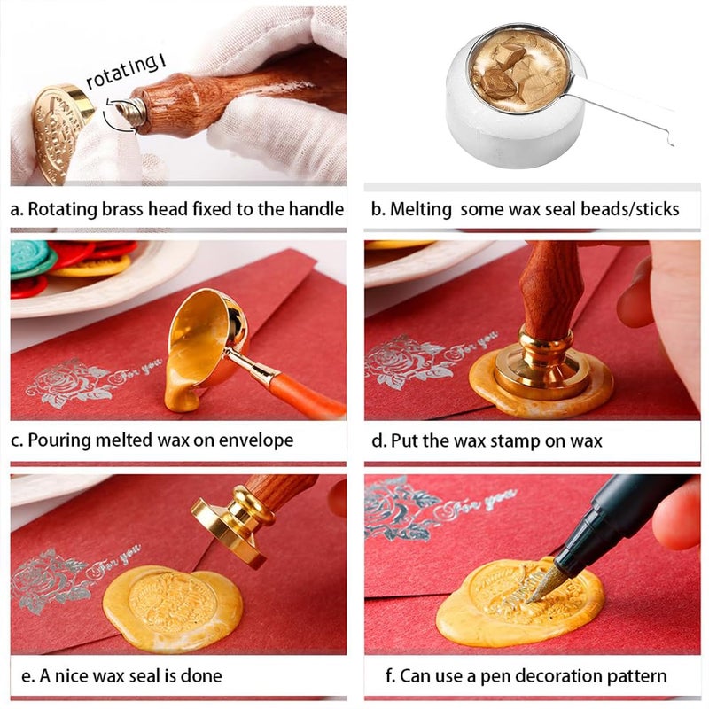 STAMPMASTER Alphabet C Wax Seal Kit Vintage Starry Initial C Sealing Stamp with 120 Antique Gold Wax Seal Beads for Wedding Christmas Envelopes - Image 5